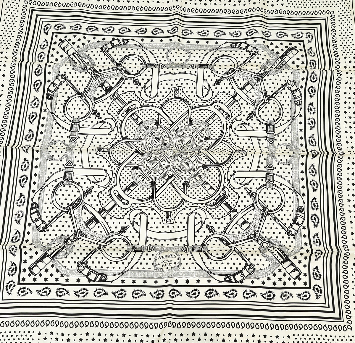 Hermes Bicolor Eperon D'Or Bandana Silk Scarf 70
