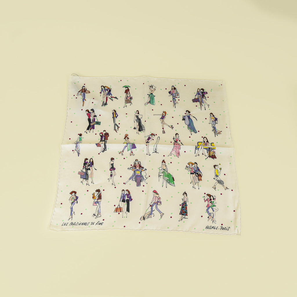 Hermes Blanc Multicolor Les Parisiennes de Kiraz Square Scarf
