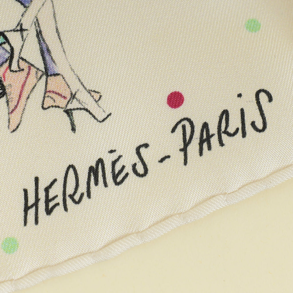 Hermes Blanc Multicolor Les Parisiennes de Kiraz Square Scarf