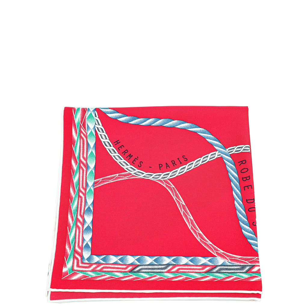 Hermes Red Multicolor Robe Du Soir Silk Scarf
