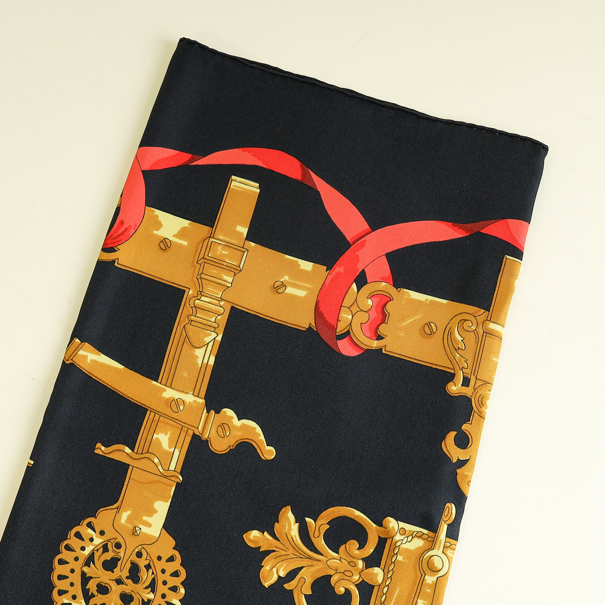 Hermes Noir Multicolor Ferronnerie Silk Square Scarf 90