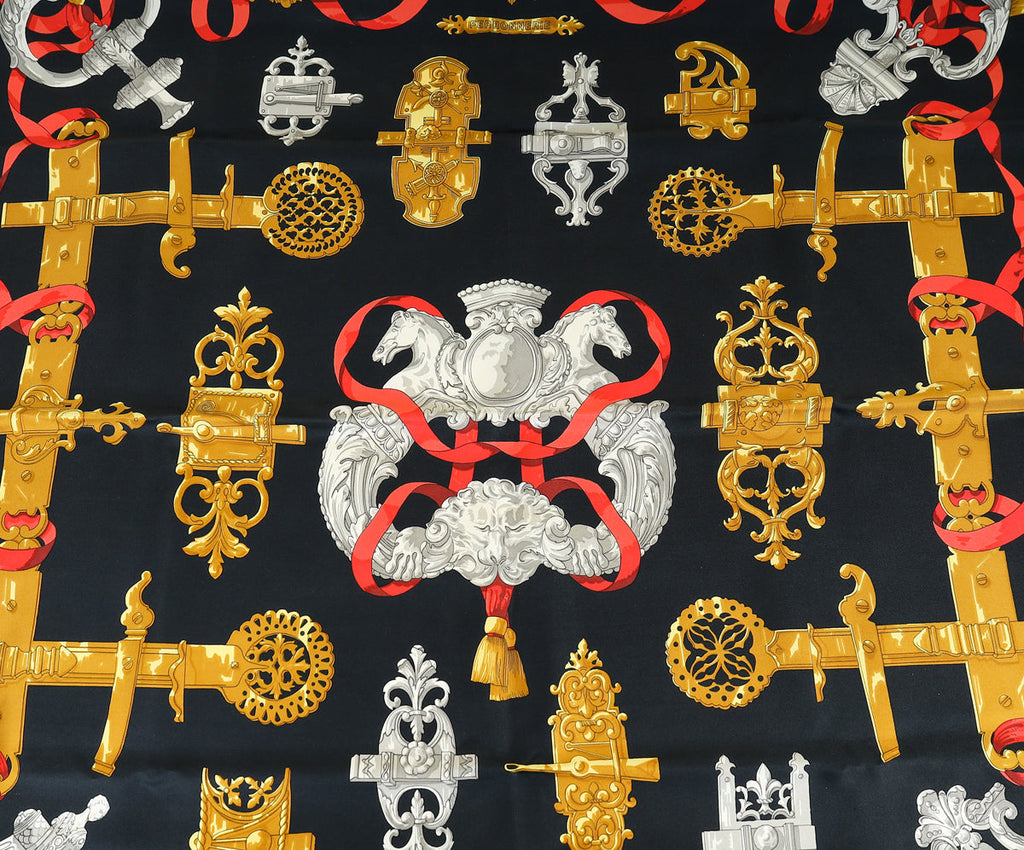 Hermes Noir Multicolor Ferronnerie Silk Square Scarf 90