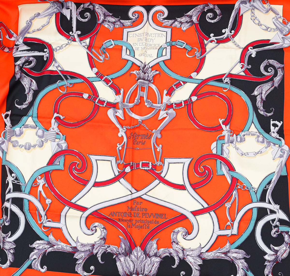 Hermes Rouge Multicolor "Par Mefsire Antoine de Plvvinel" Print Scarf