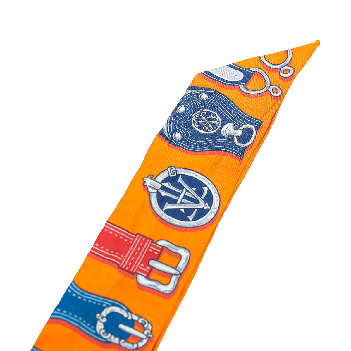 Hermes Orange Multicolor Belt Motif Silk Twilly