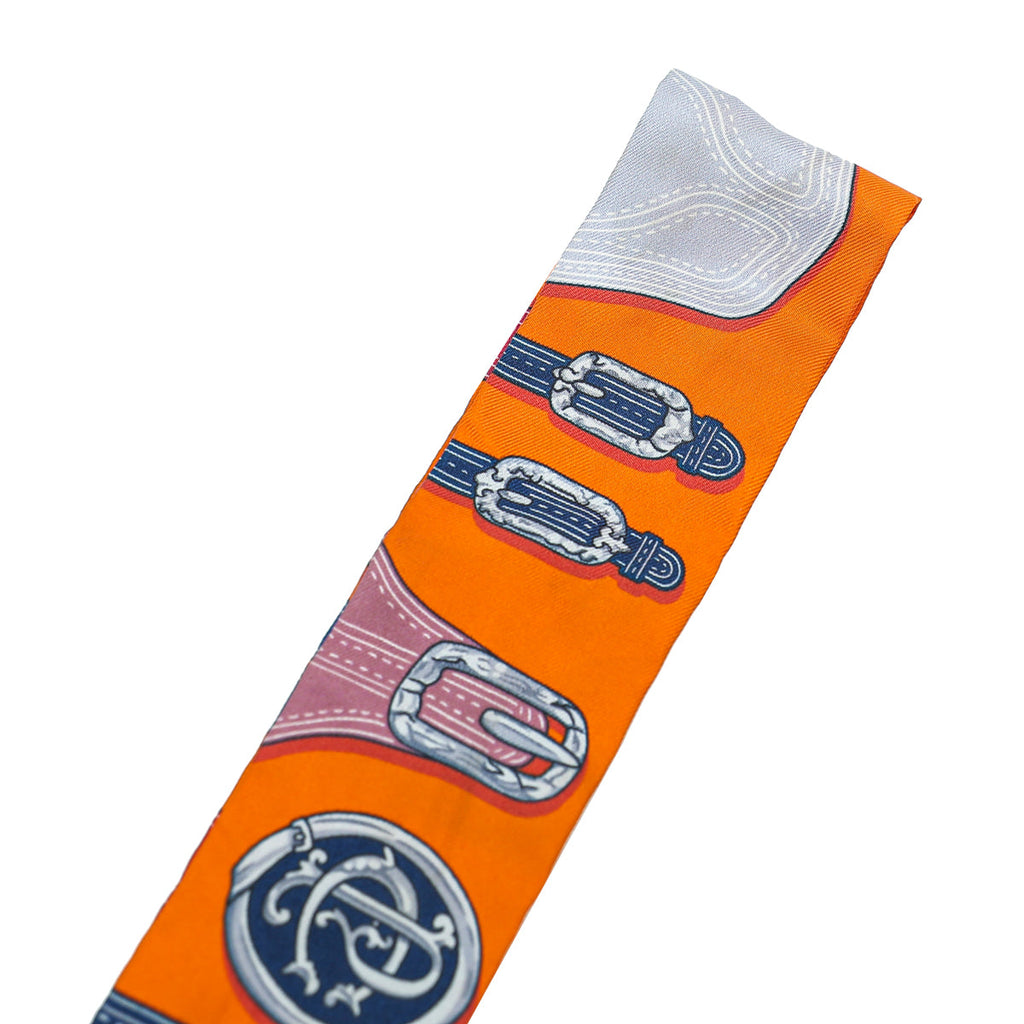 Hermes Orange Multicolor Belt Motif Silk Twilly