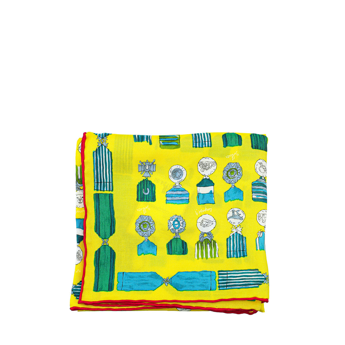 Hermes Yellow Multicolor Print Cotton Silk Scarf