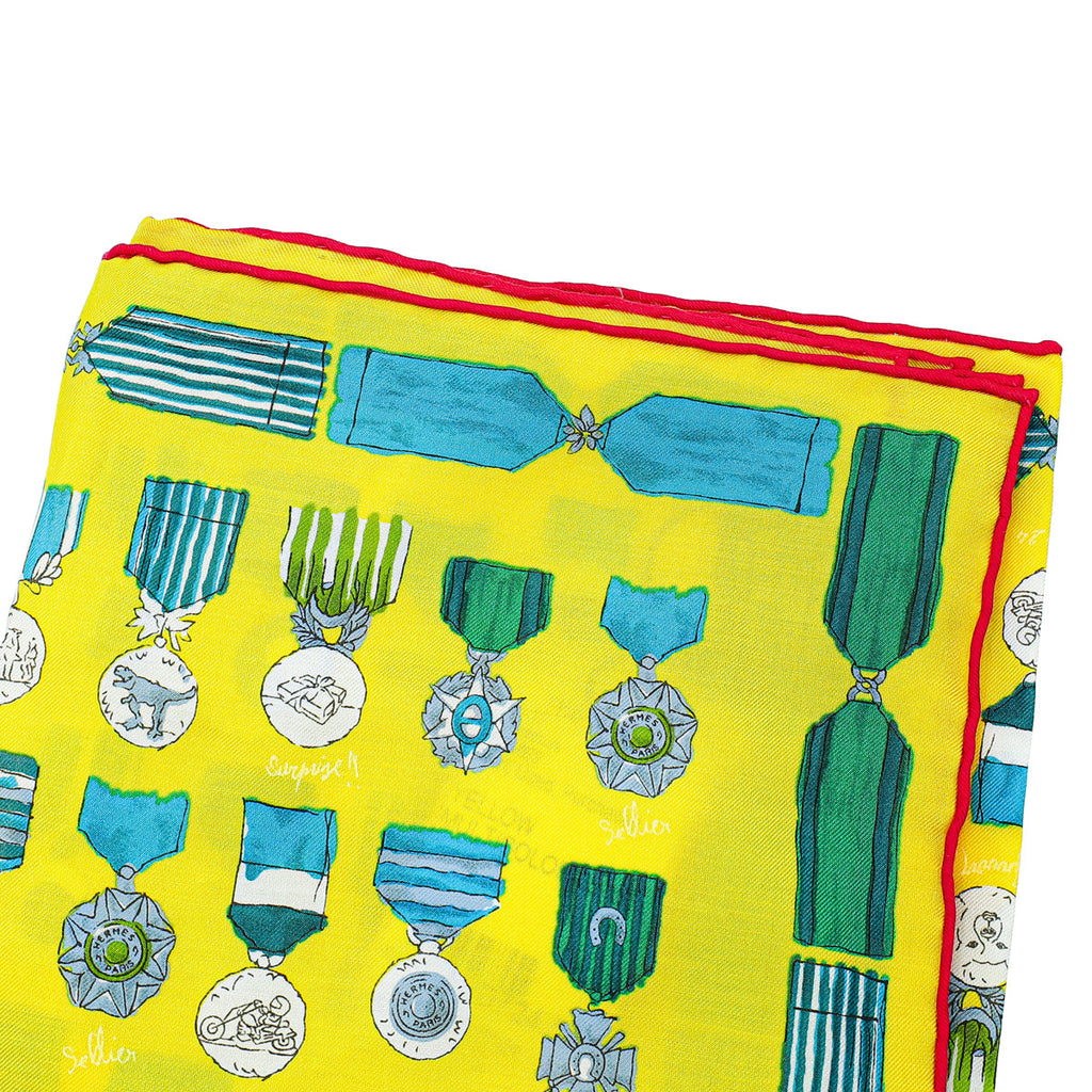 Hermes Yellow Multicolor Print Cotton Silk Scarf