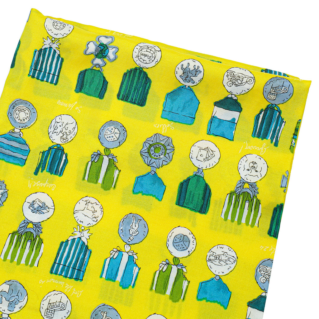 Hermes Yellow Multicolor Print Cotton Silk Scarf