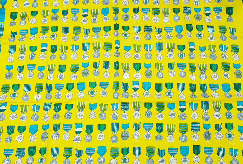 Hermes Yellow Multicolor Print Cotton Silk Scarf