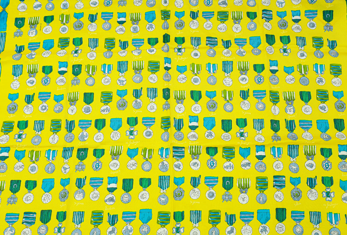 Hermes Yellow Multicolor Print Cotton Silk Scarf