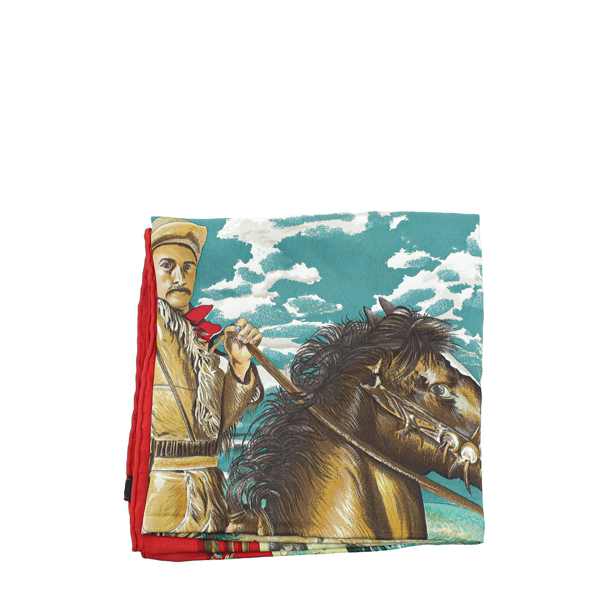 Hermes Rouge Multicolor The Pony Express Print Silk Scarf