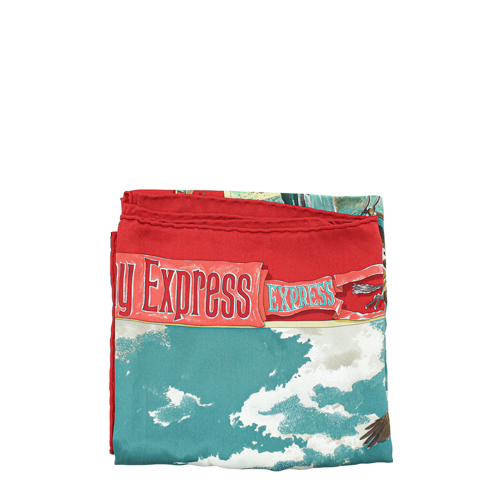 Hermes Rouge Multicolor The Pony Express Print Silk Scarf