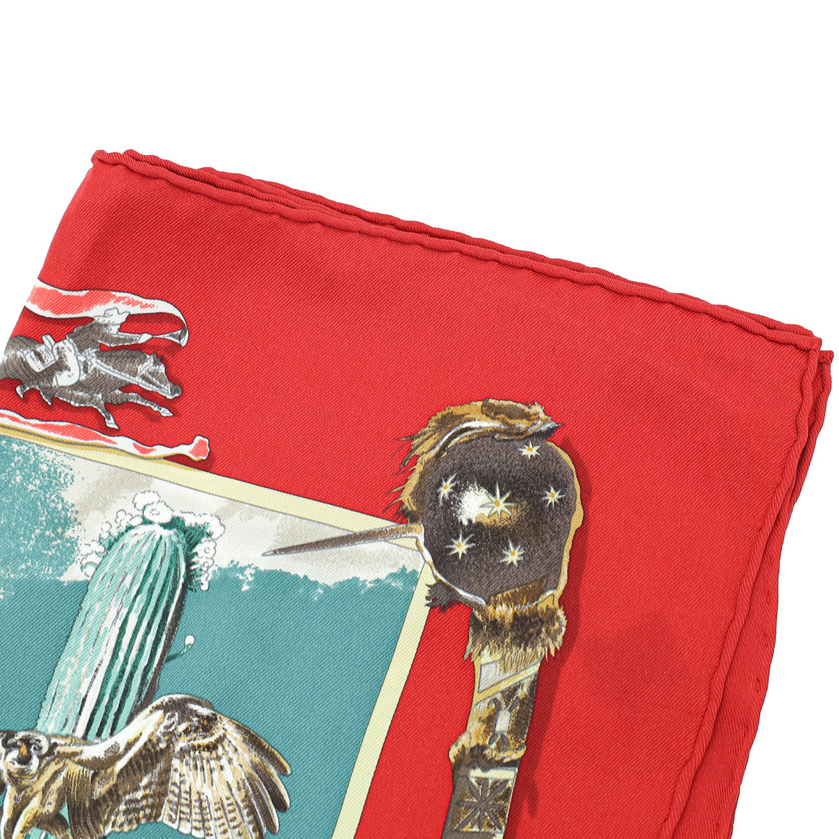 Hermes Rouge Multicolor The Pony Express Print Silk Scarf