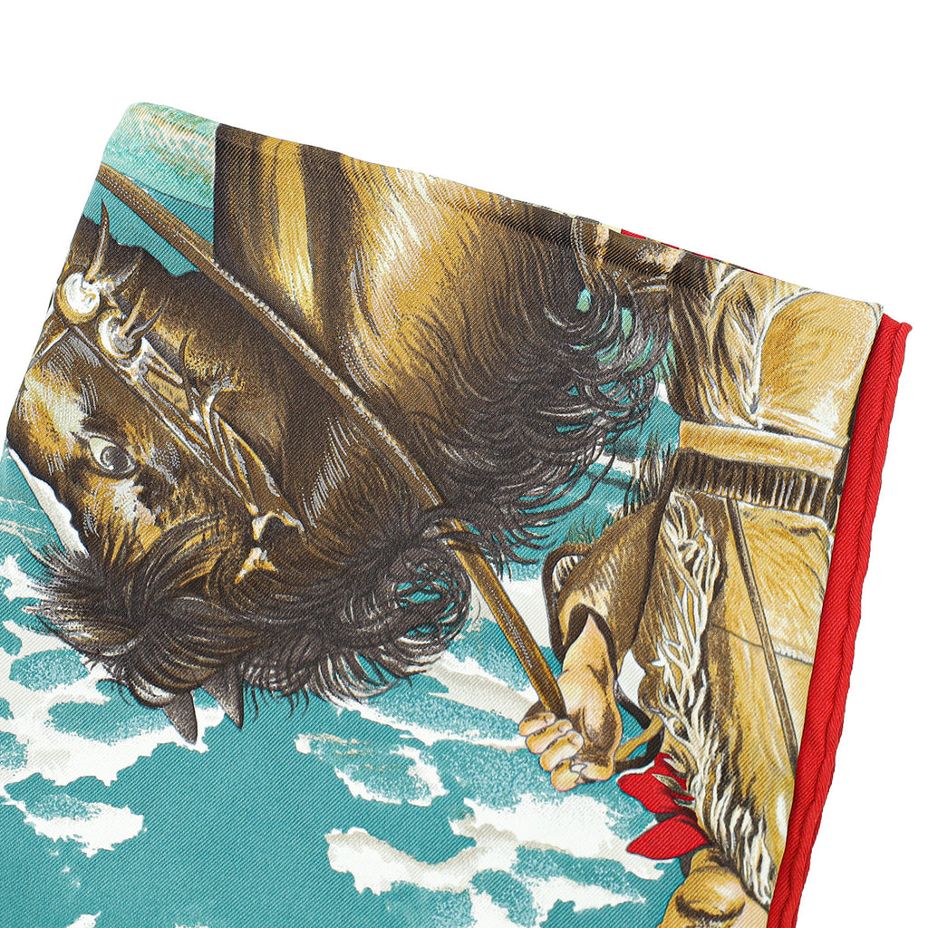 Hermes Rouge Multicolor The Pony Express Print Silk Scarf