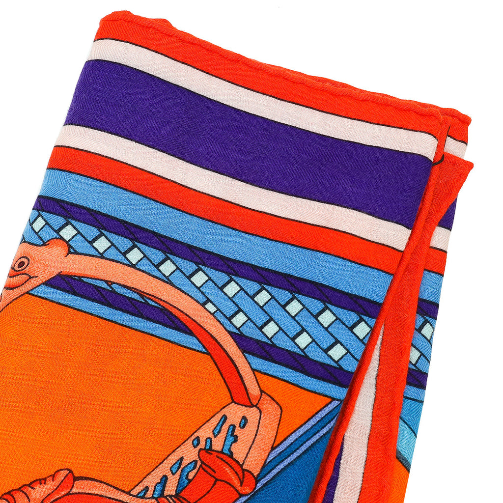 Hermes Orange Multicolor Duo D'Etriers Cashmere Silk 140 Shawl