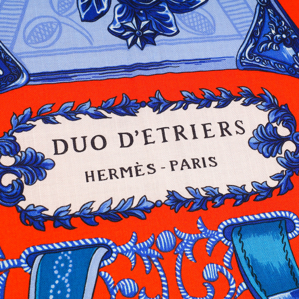 Hermes Orange Multicolor Duo D'Etriers Cashmere Silk 140 Shawl