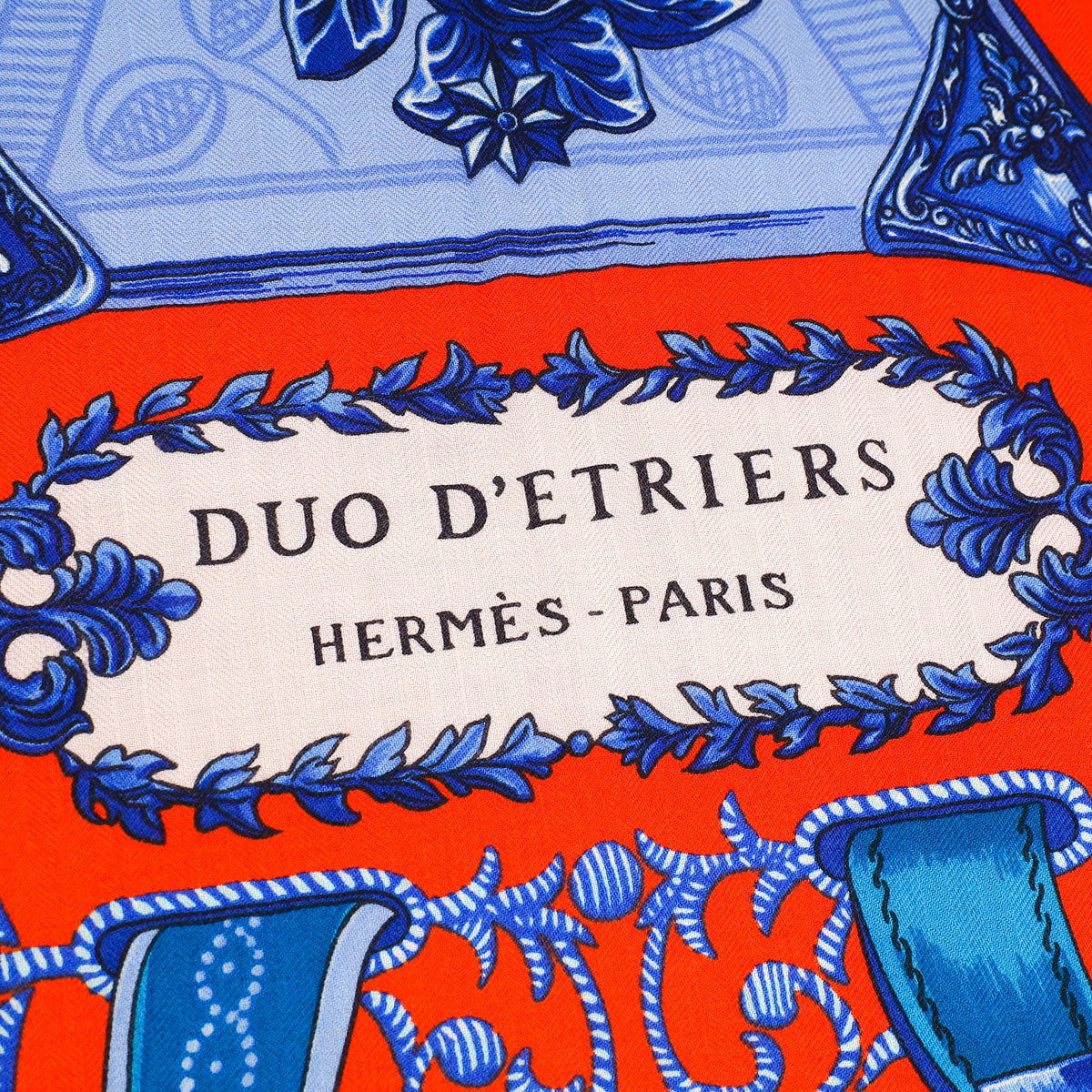 Hermes Orange Multicolor Duo D'Etriers Cashmere Silk 140 Shawl
