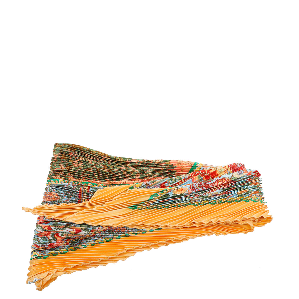 Hermes Orange Multicolor Axis Mundi Plisse Scarf