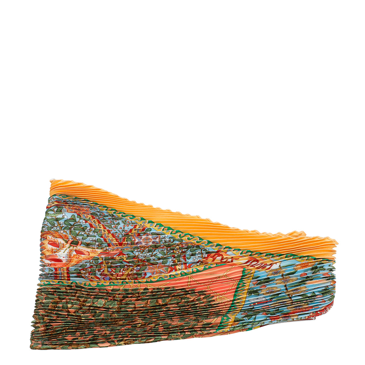 Hermes Orange Multicolor Axis Mundi Plisse Scarf