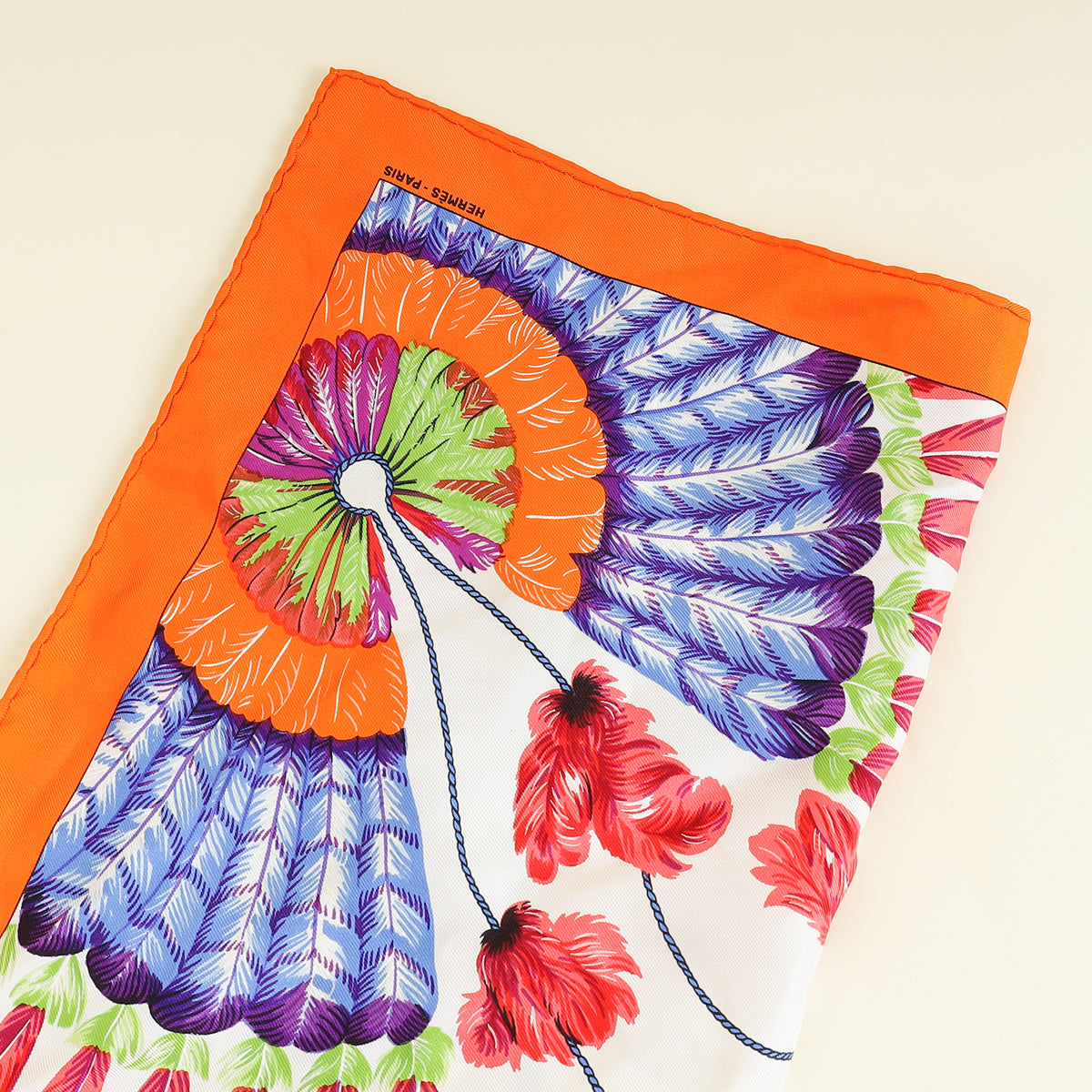 Hermes Orange Multicolor Brazil Detail Silk Scarf