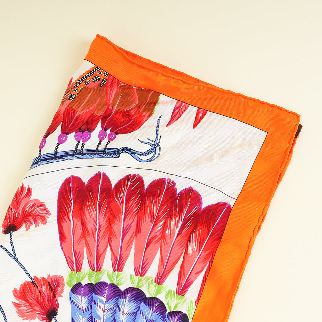 Hermes Orange Multicolor Brazil Detail Silk Scarf