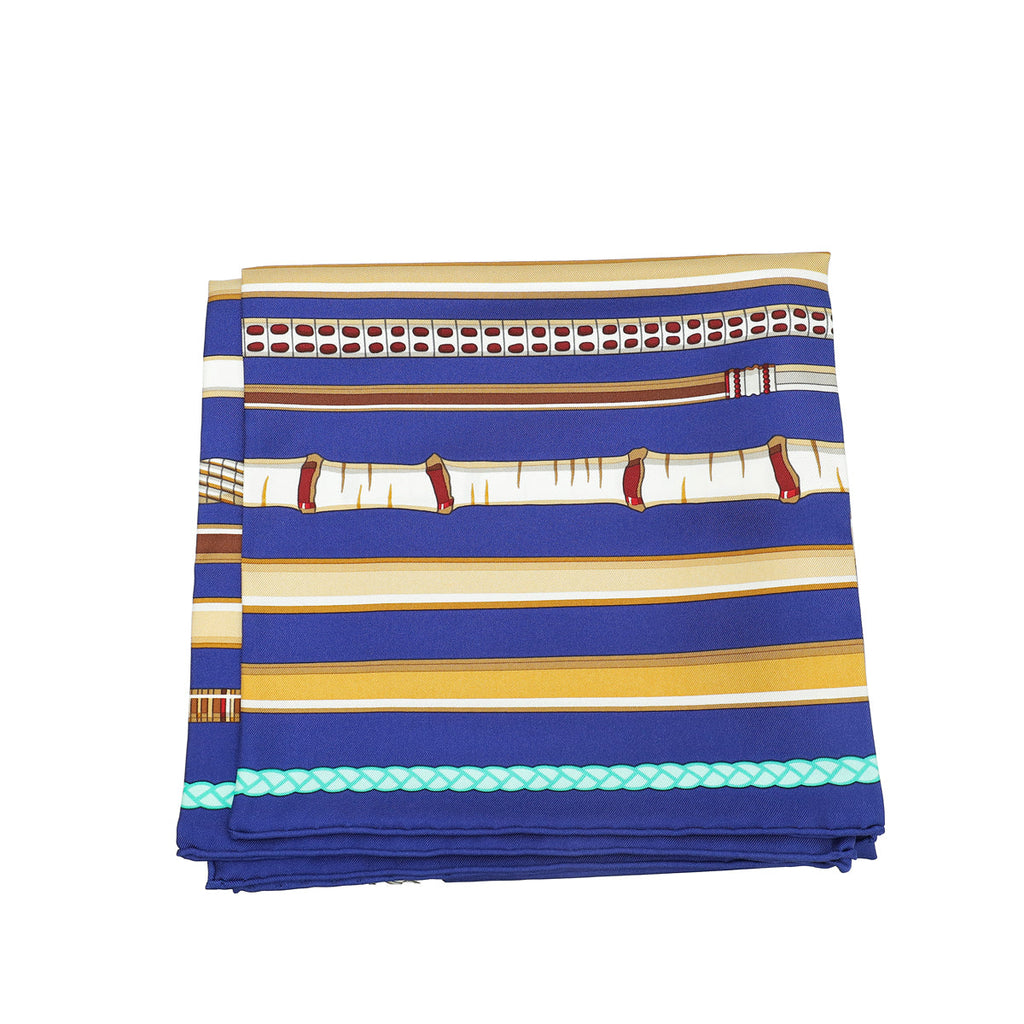 Hermes Blue Multicolor Les Cannes Silk Scarf