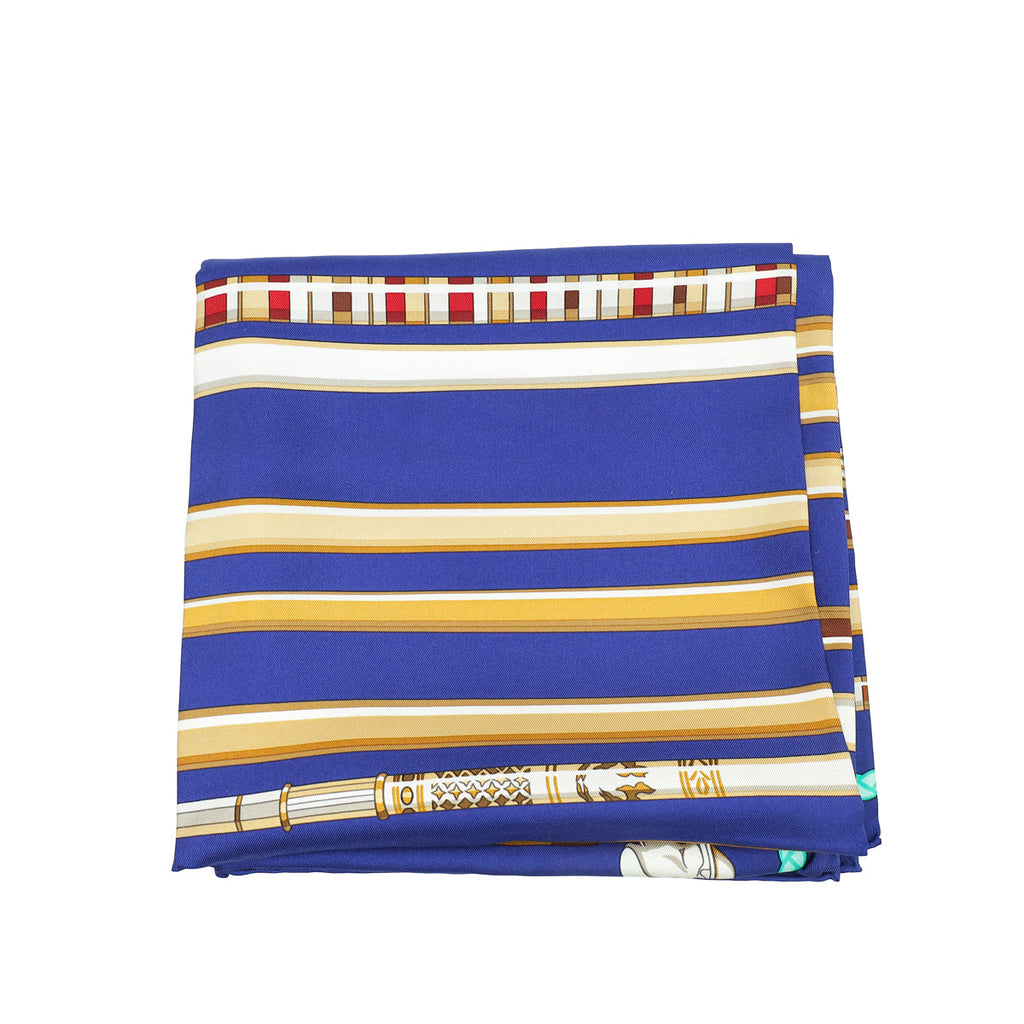 Hermes Blue Multicolor Les Cannes Silk Scarf