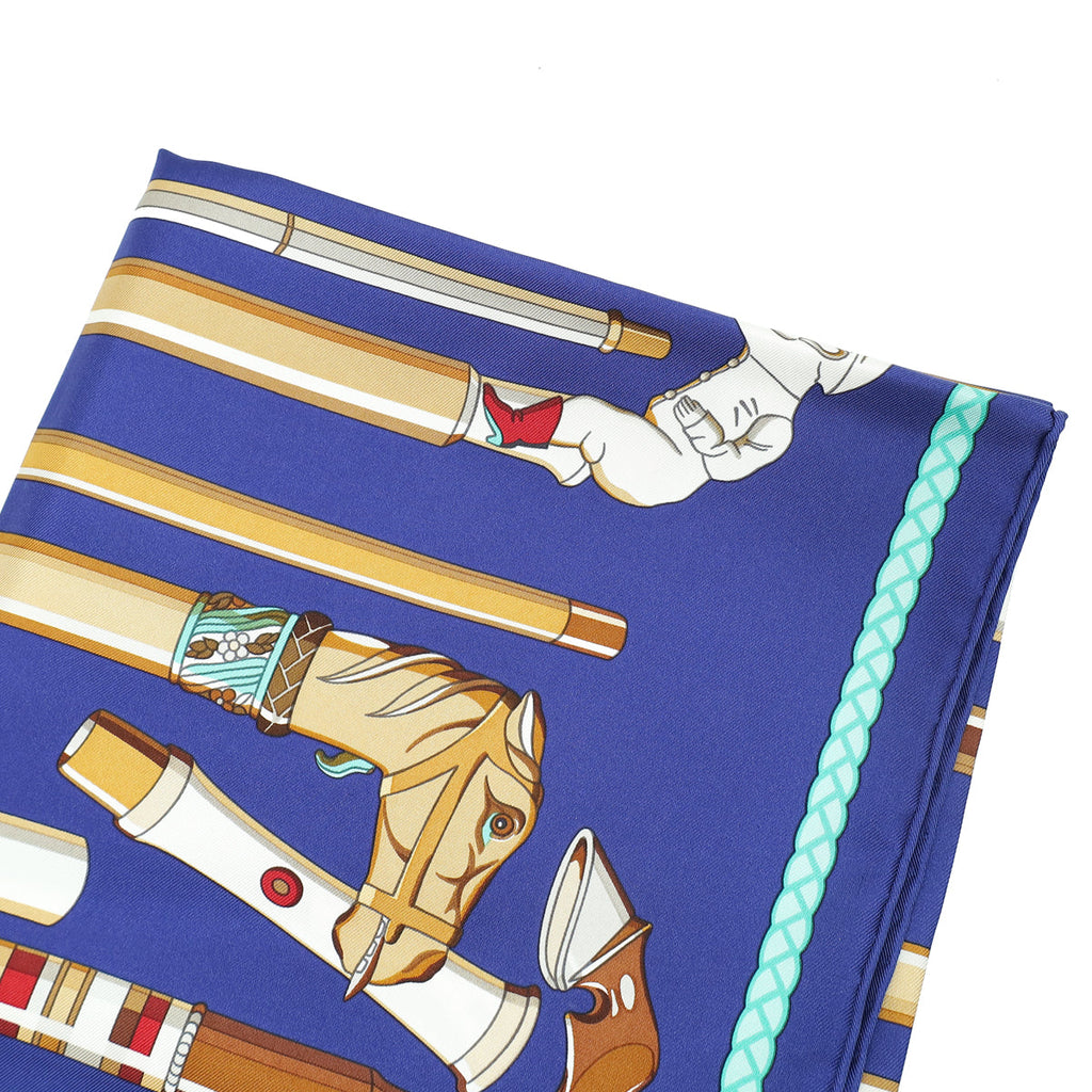 Hermes Blue Multicolor Les Cannes Silk Scarf