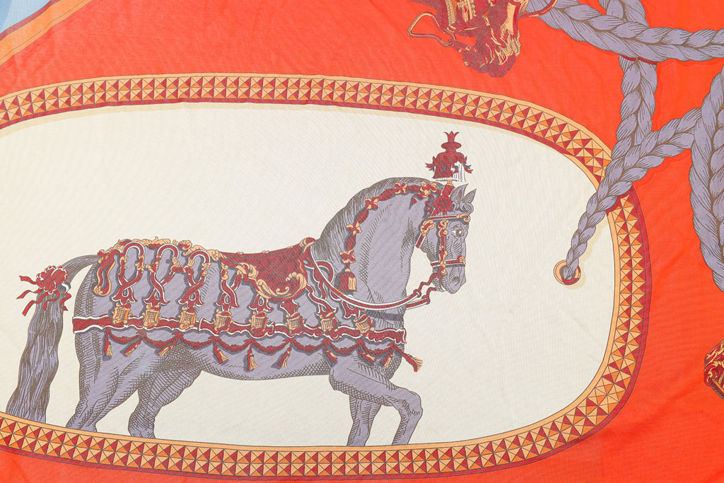 Hermes Multicolor Horse Saddle Print Silk Jersey Triangle Scarf