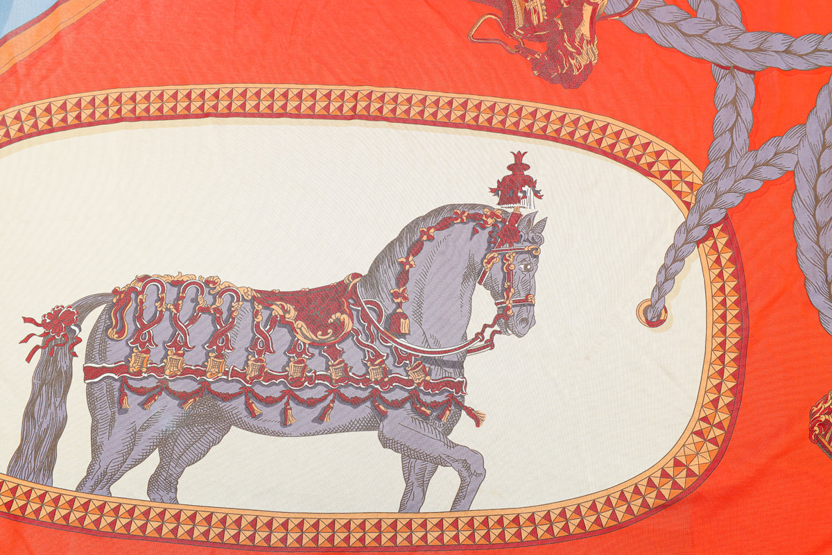 Hermes Multicolor Horse Saddle Print Silk Jersey Triangle Scarf