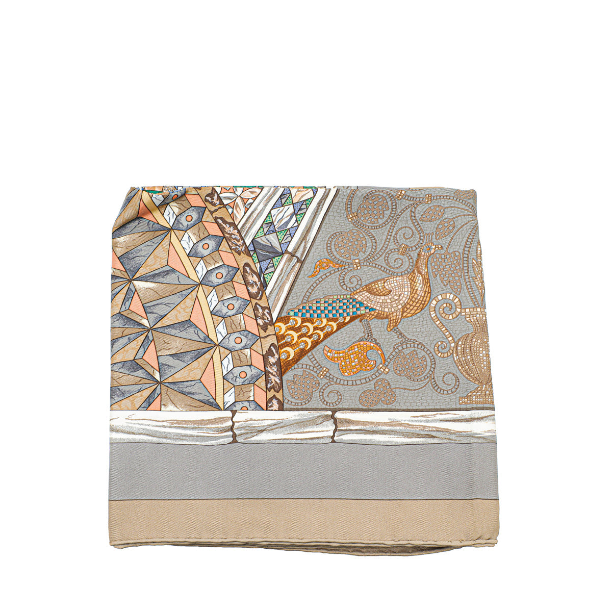 Hermes Grey Multicolor Silk Trophees de Venise Silk Scarf