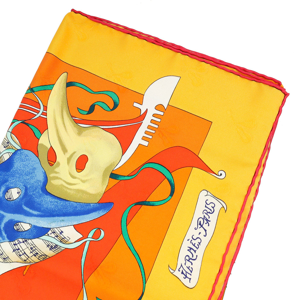 Hermes Orange Multicolor Le Carnaval de Venise Silk Scarf 90