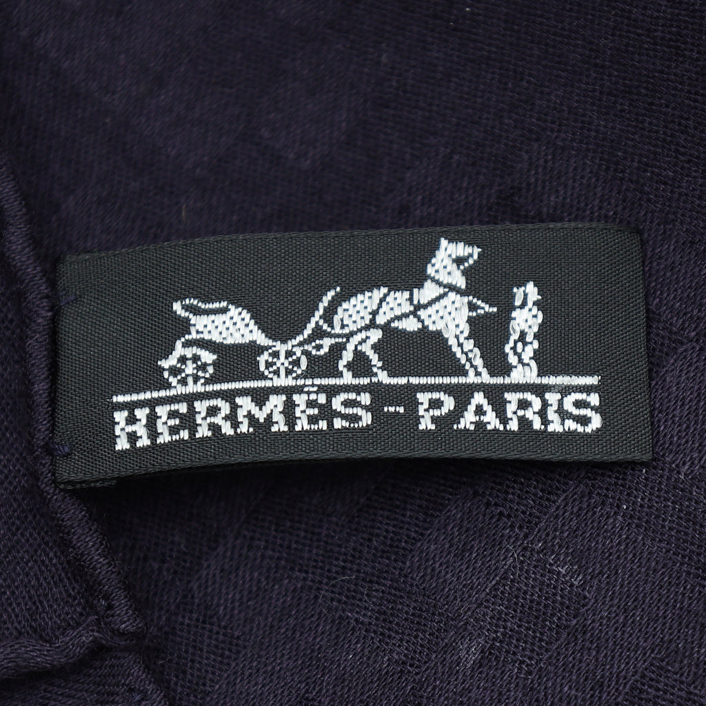 Hermes Navy H Cashmere Silk Stole Scarf