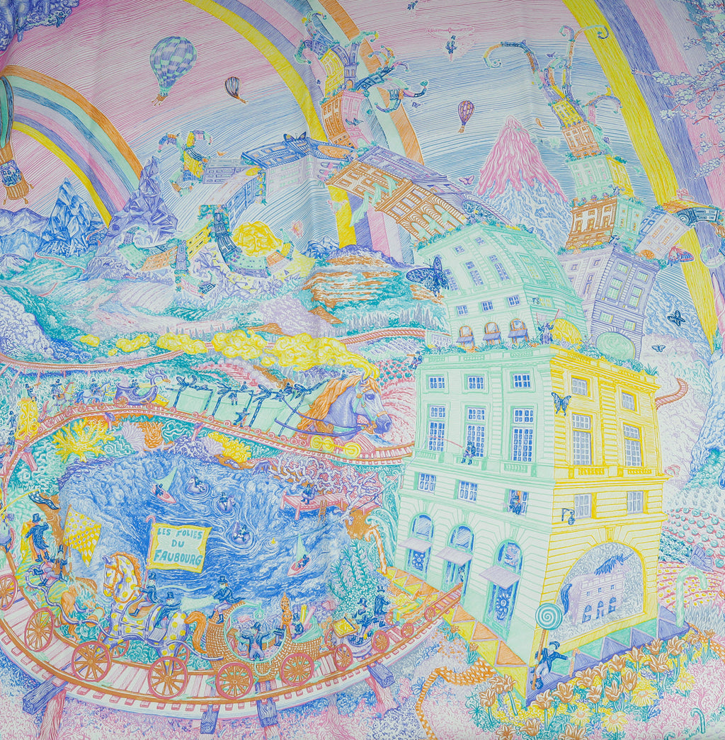 Hermes Tricolor Les Folies Du Faubourg Scarf 90