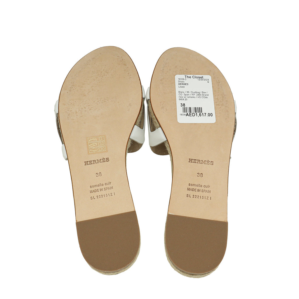 Hermes Blanc Famosa Espadrille 38