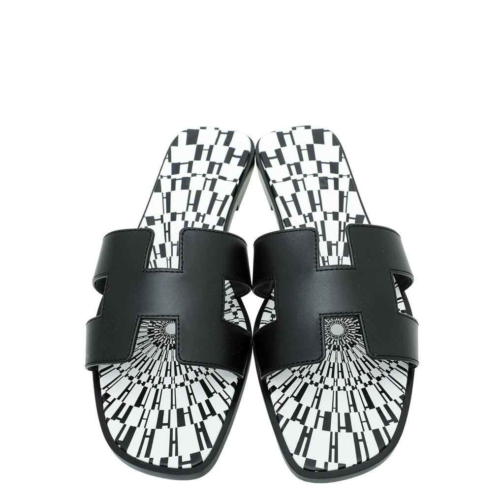 Hermes Noir Oran Print Sole Sandal 39
