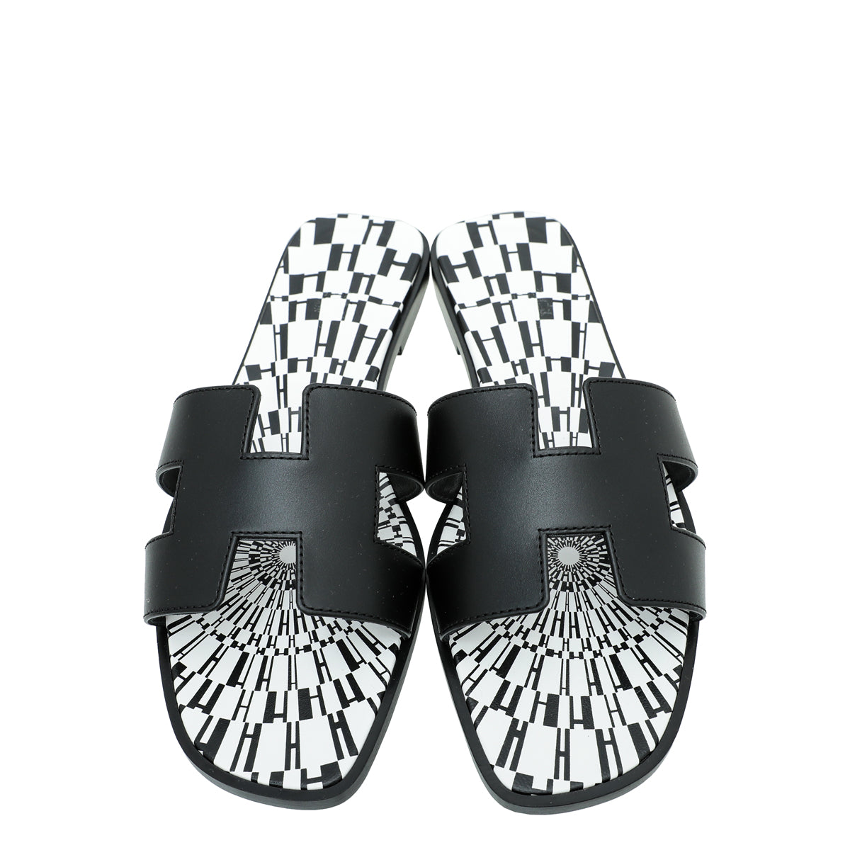 Hermes Noir Oran Print Sole Sandal 39