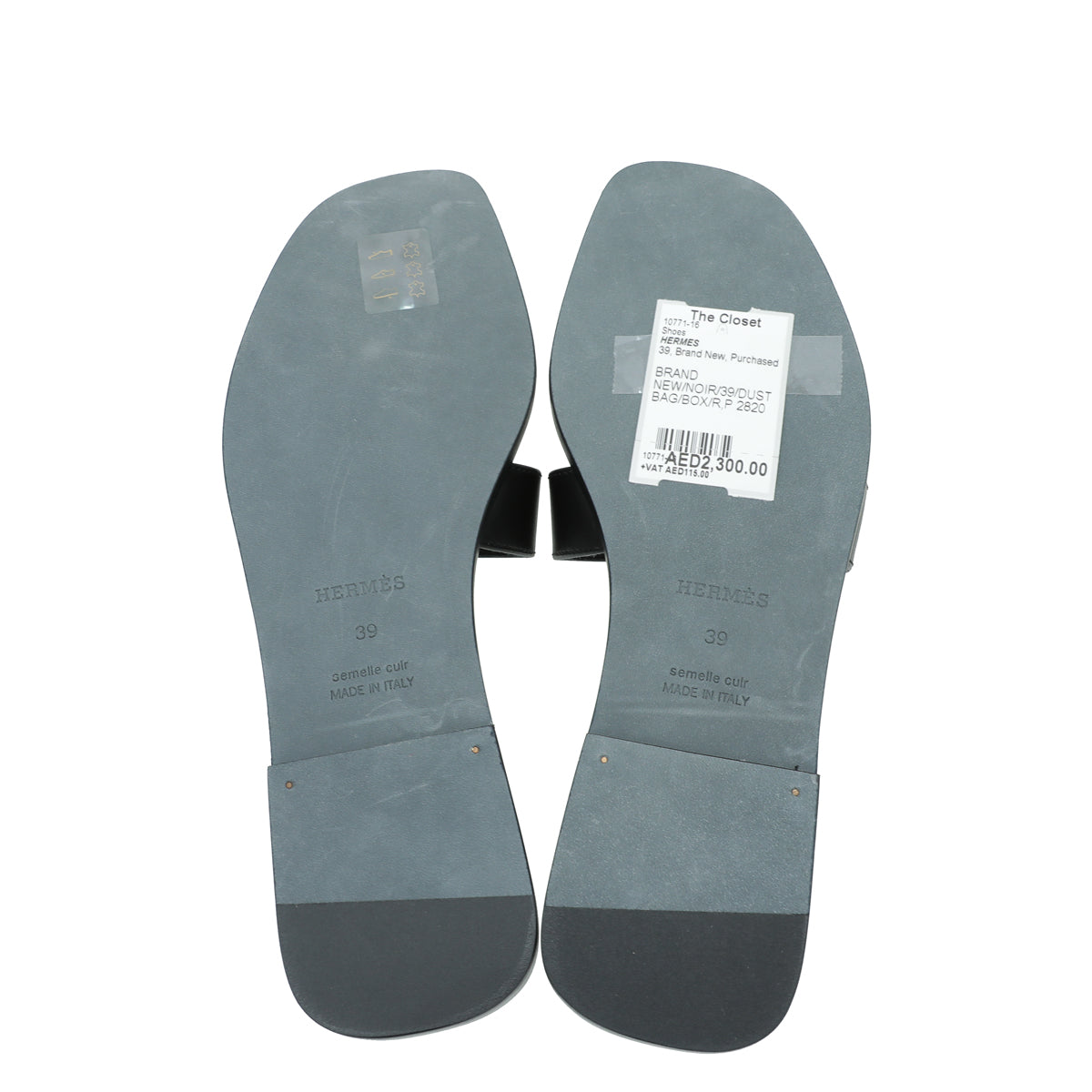 Hermes Noir Oran Print Sole Sandal 39