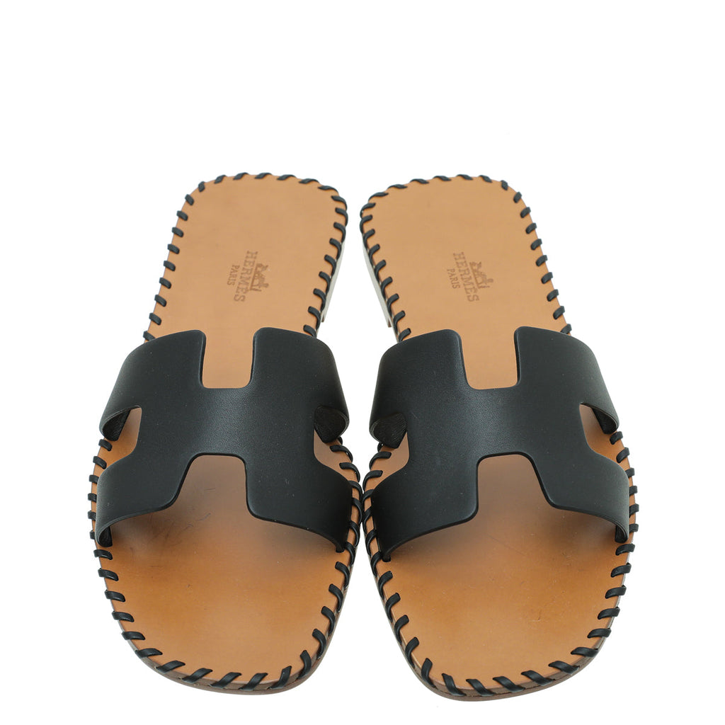 Hermes Noir Oran Braided Sole Edge Sandal 39