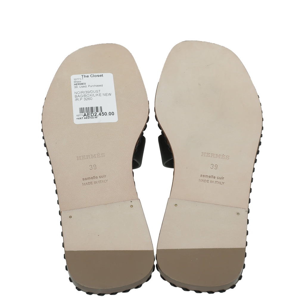 Hermes Noir Oran Braided Sole Edge Sandal 39