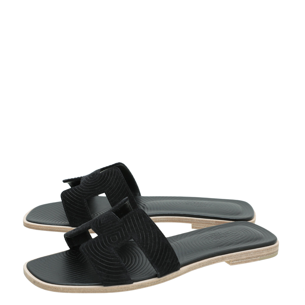 Hermes Black Suede Embossed Goatskin Oran Sandal 39