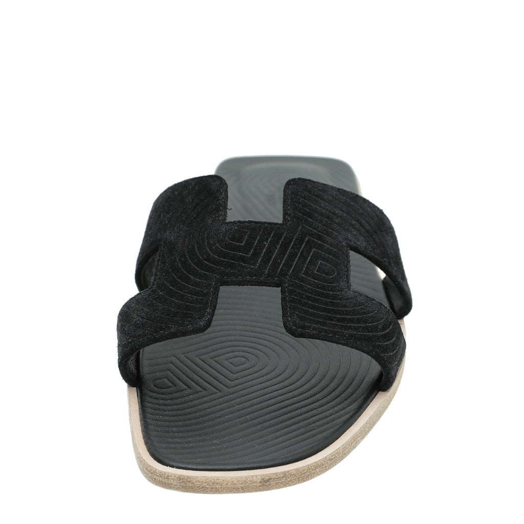 Hermes Black Suede Embossed Goatskin Oran Sandal 39