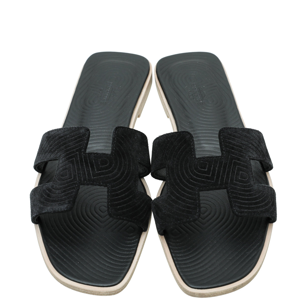 Hermes Black Suede Embossed Goatskin Oran Sandal 39