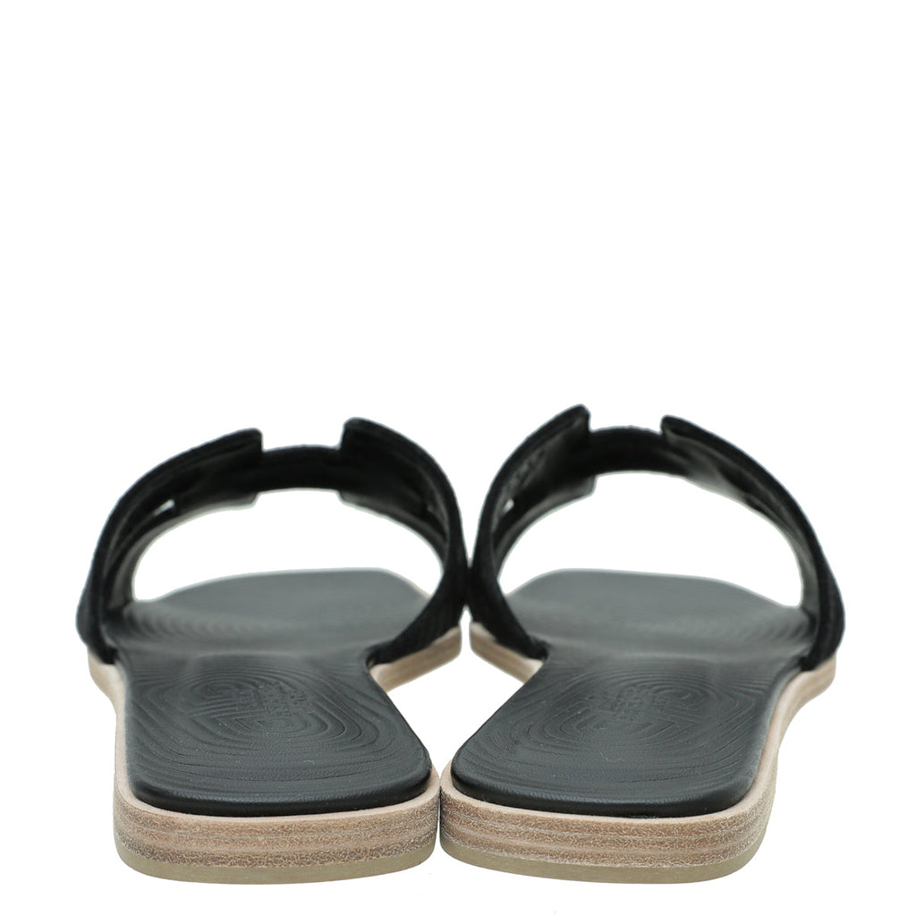 Hermes Black Suede Embossed Goatskin Oran Sandal 39