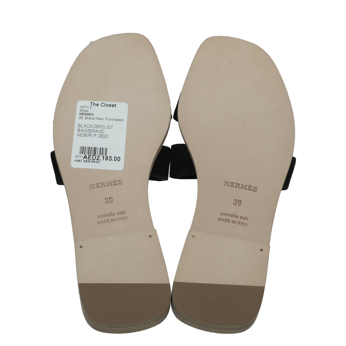 Hermes Black Suede Embossed Goatskin Oran Sandal 39