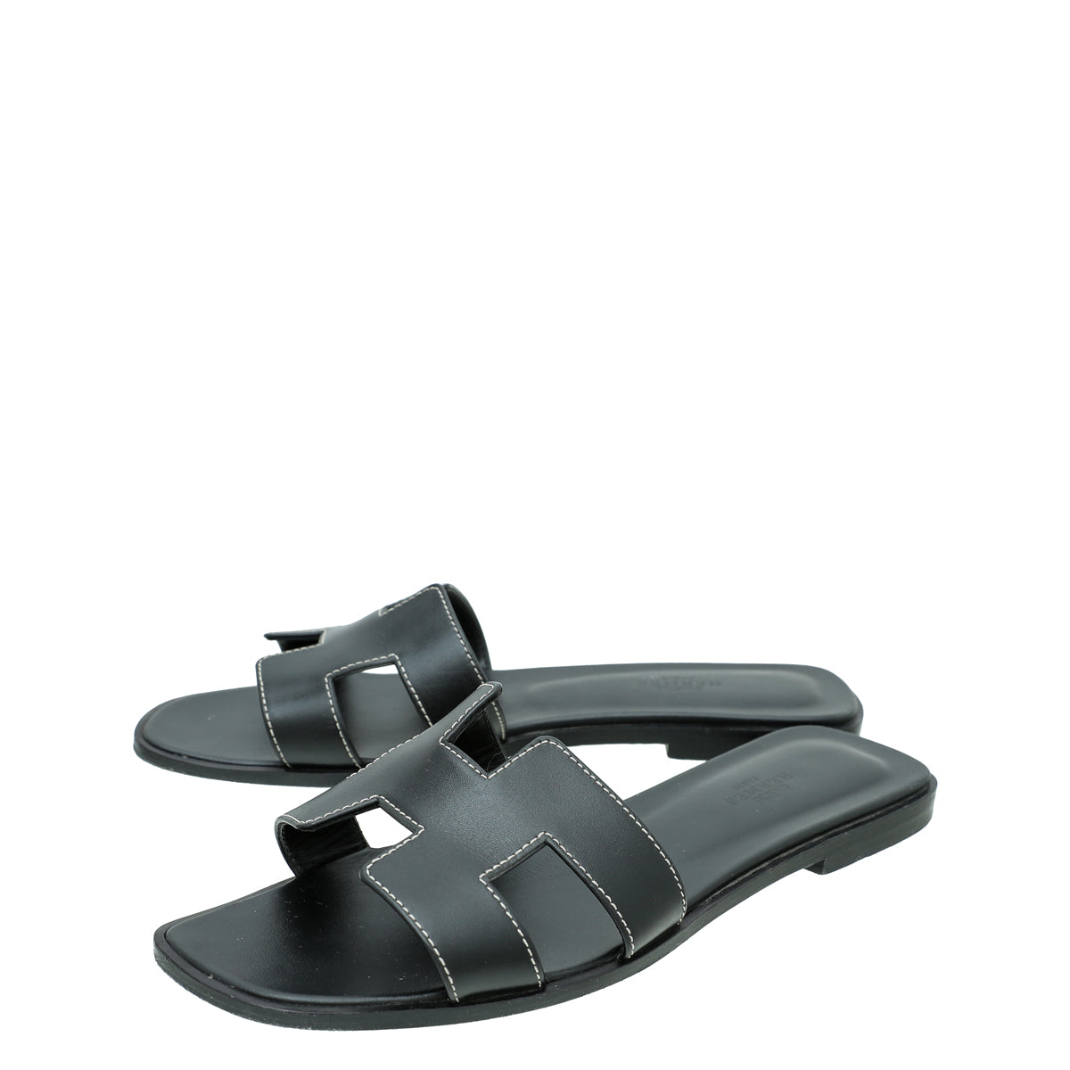 Hermes Noir Oran Sandals 38