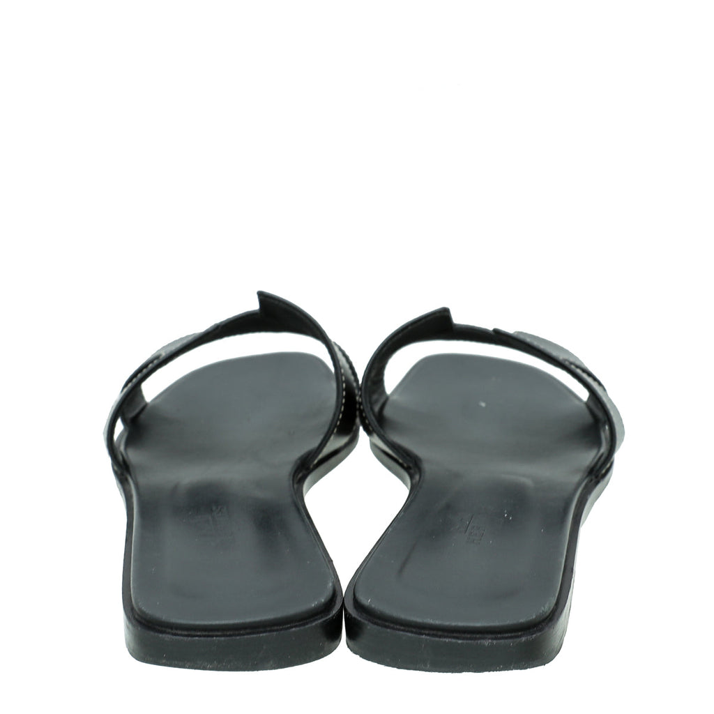 Hermes Noir Oran Sandals 38