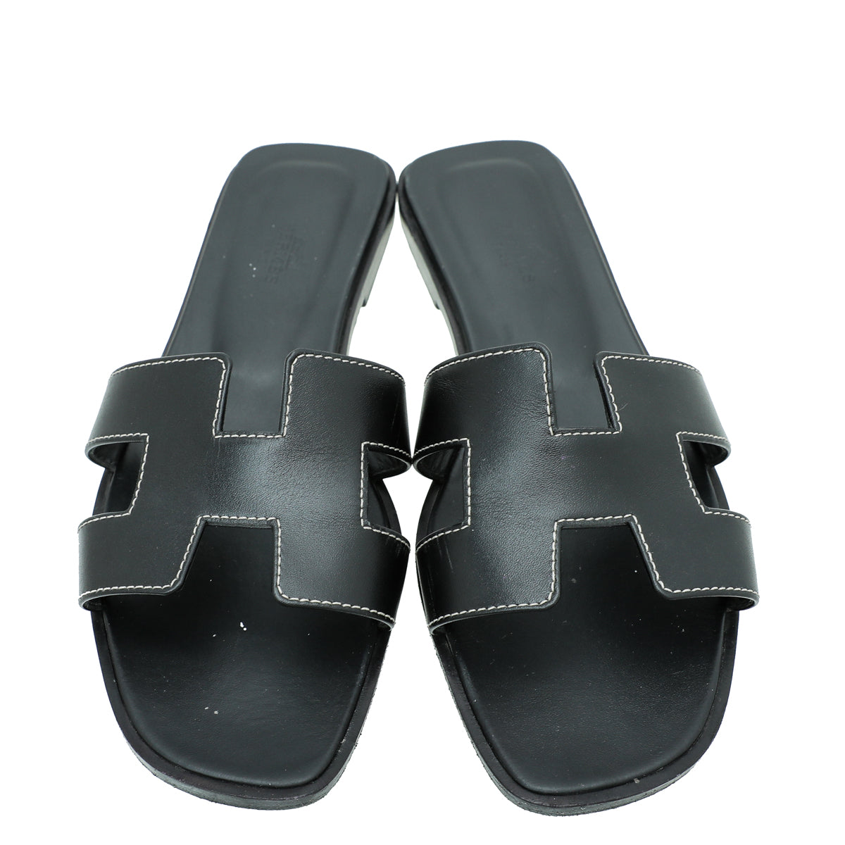 Hermes Noir Oran Sandals 38