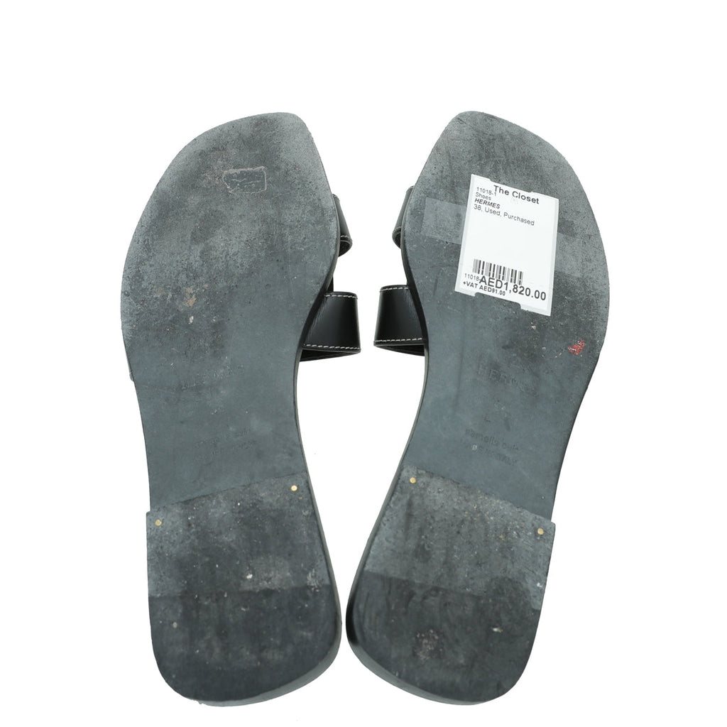 Hermes Noir Oran Sandals 38
