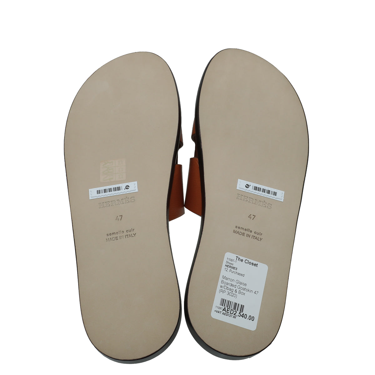 Hermes Marron Glaise Boarded Goatskin Izmir Sandals 47